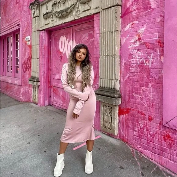 Long Sleeve Satin Midi Dress - Picture 1 of 3